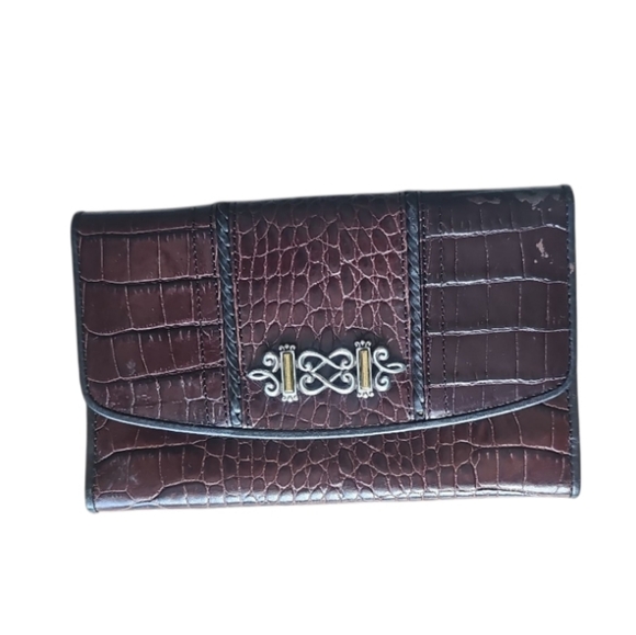 Vintage Brighton Bi-Fold Leather Wallet Crocodile texture Timeless Accessory - Picture 1 of 15